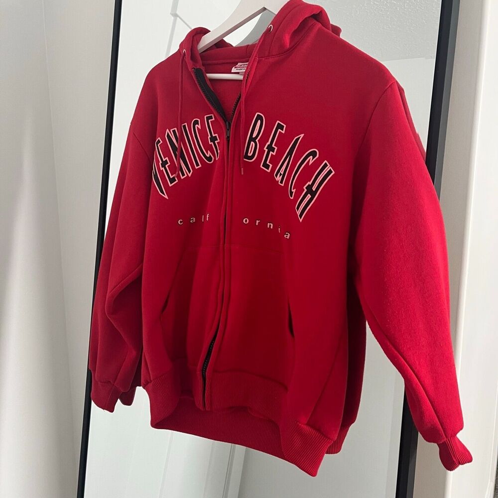 Hill Heavy Weight Made In USA Zip Up Hoodie Venice Beach Red Women Size S - Picture 2 of 9